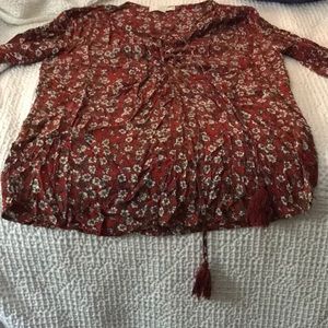 Red floral peasant top